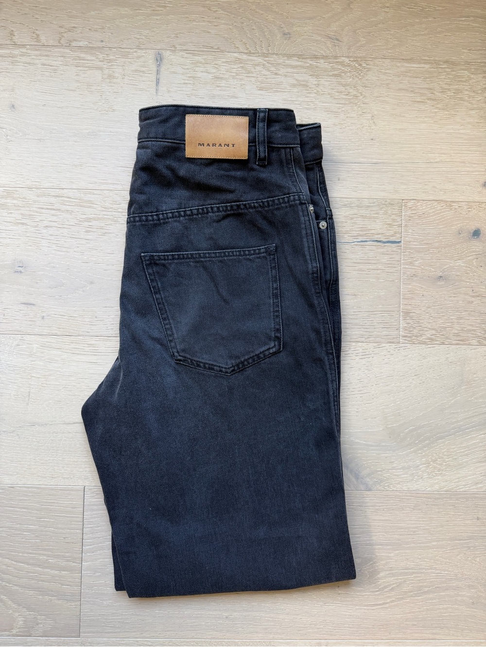 Isabel Marant Men’s Slim Straight Jeans in Black with Leather Patch